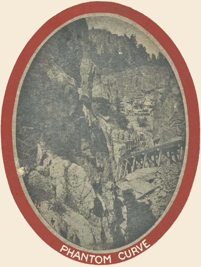 View in Phantom Canyon of Train on Trestle at location named Phantom Curve