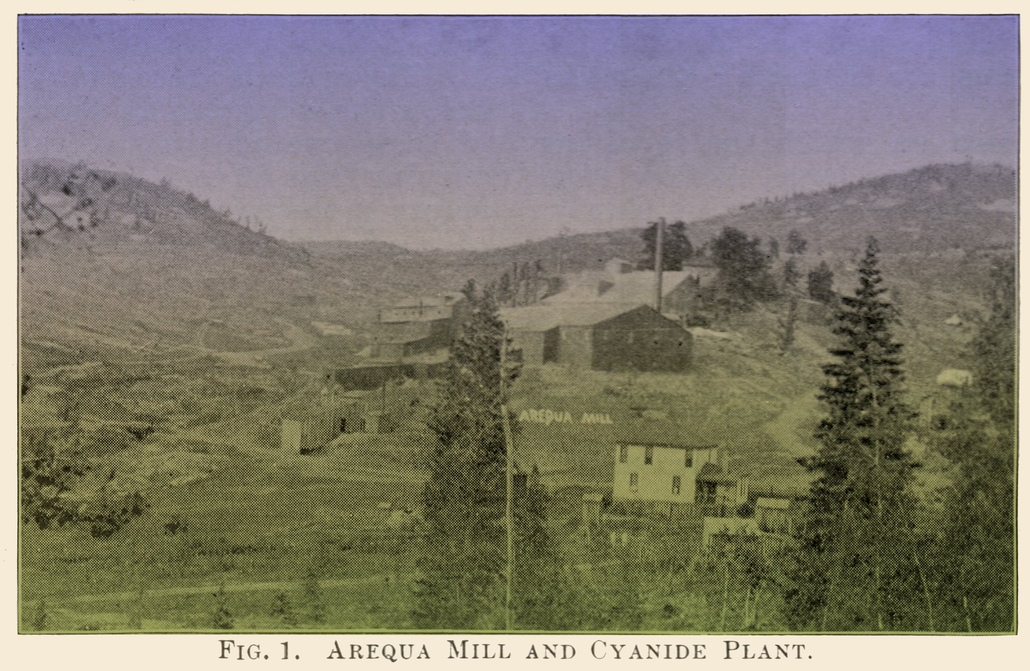 This sadly quite bad view, not direct made better with my fiddling with it in terms of some coloring, shows how the Arequa Mill lays on the hill as seen from southeast. Appearing in an August 1899 issue this must been photographed before that time and being said to have been erected around 1896/1897 the timespan is not that large.
   Beacon Hill is seen on far left, not much else to go on, quality of the printed image is not good, and while I can get closer due to this being a larger pixel size view, it still is a not particular image.