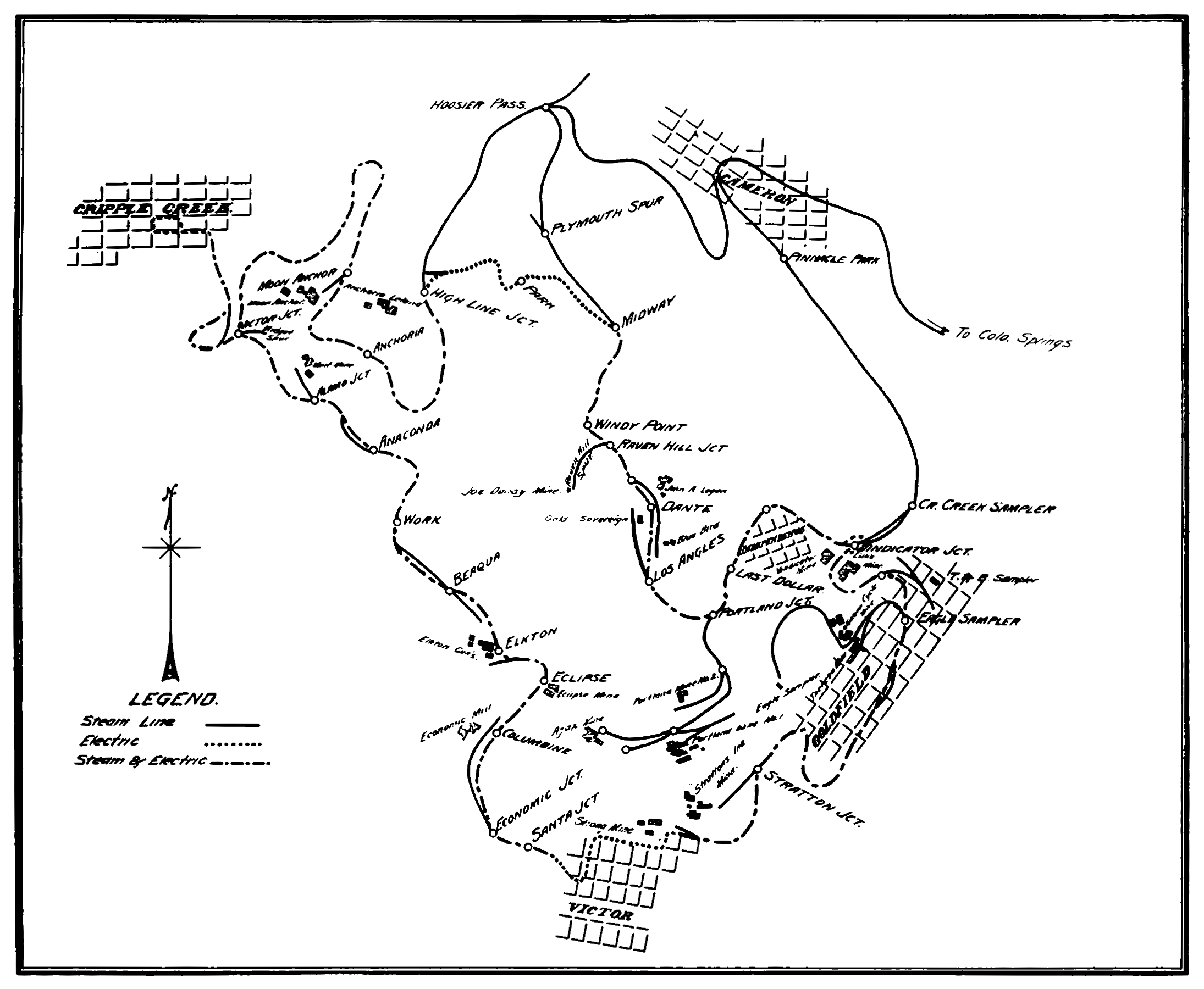 District Map of the Colorado Springs & Cripple Creek District Railway—Steam, Electric and Joint Lines.