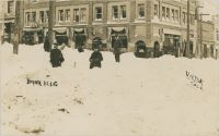 Snow Scene in Front of Bank Block Victor at Corner of Victor Avenue & 4th Street, Probably Snow After Great Storm of December 4-6, 1913