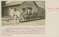 View of Mule with Tourist on Mine Passenger Car in Front of Shed/Portal to Cripple Creek Gold Hill Deep Mining and Development Company's Gold Hill Tunnel 1
