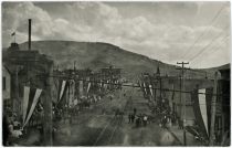 View East on Victor Avenue with Trolley Tracks in Middle of Street, Some Form of Festivities Going on, Possible 4th of July